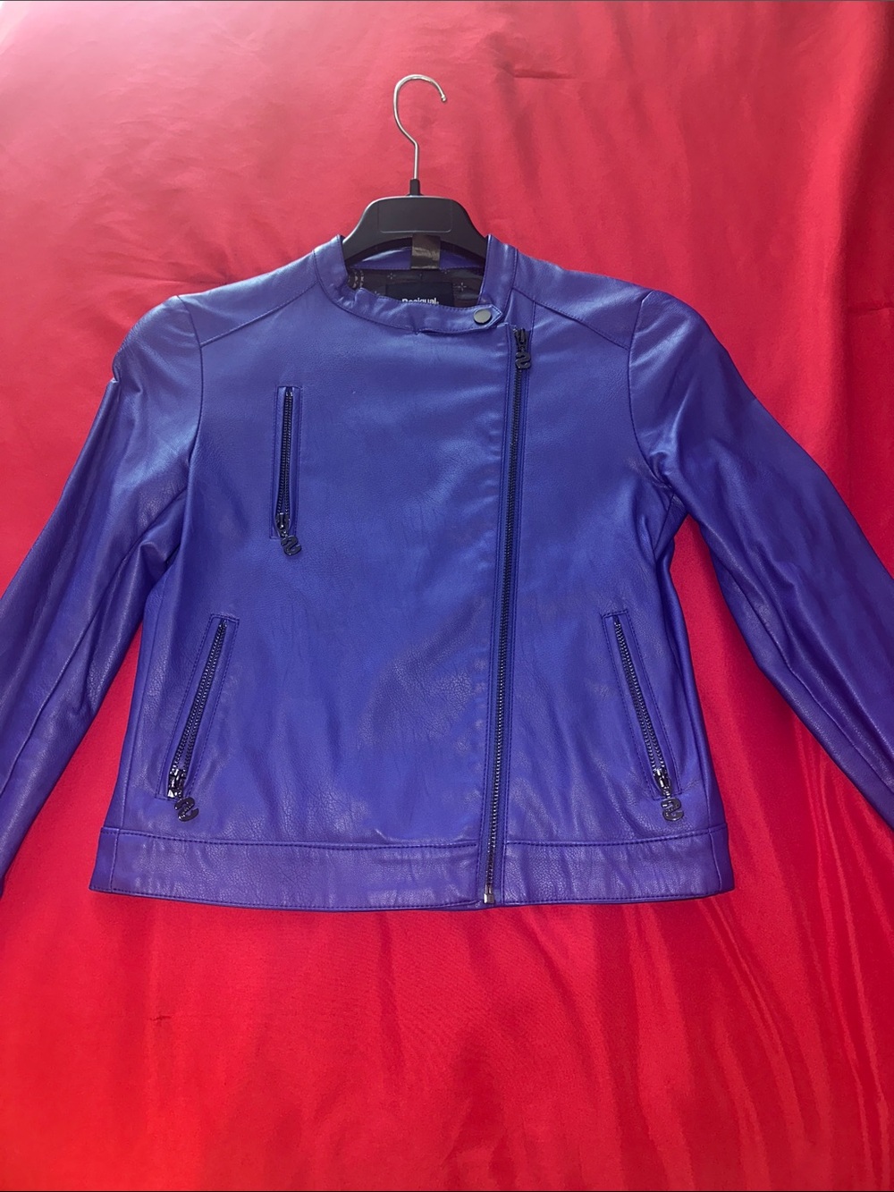 Desigual Electric Blue Leather Biker Jacket